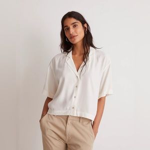 NWT MADEWELL Button-Front Resort Shirt in Lusterweave Cream/White Size Large
